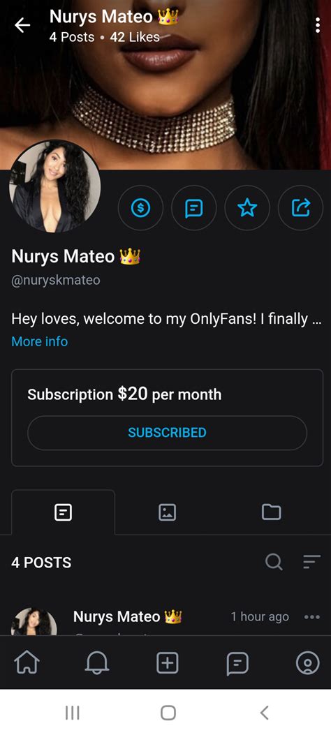 Sep 18, 2023 · What to Expect from Nurys Mateo 👑's Content on OnlyFans. Nurys Mateo 👑 caters to their subscribers with a vast selection of content, including 61 photos and 12 videos. The Female model is known for sharing one-of-a-kind images and videos in their posts, having published 82 posts and received 7551 likes from their followers. 